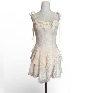 NWT Cream Lace Detail Corset Ruffled Mini Dress size XS